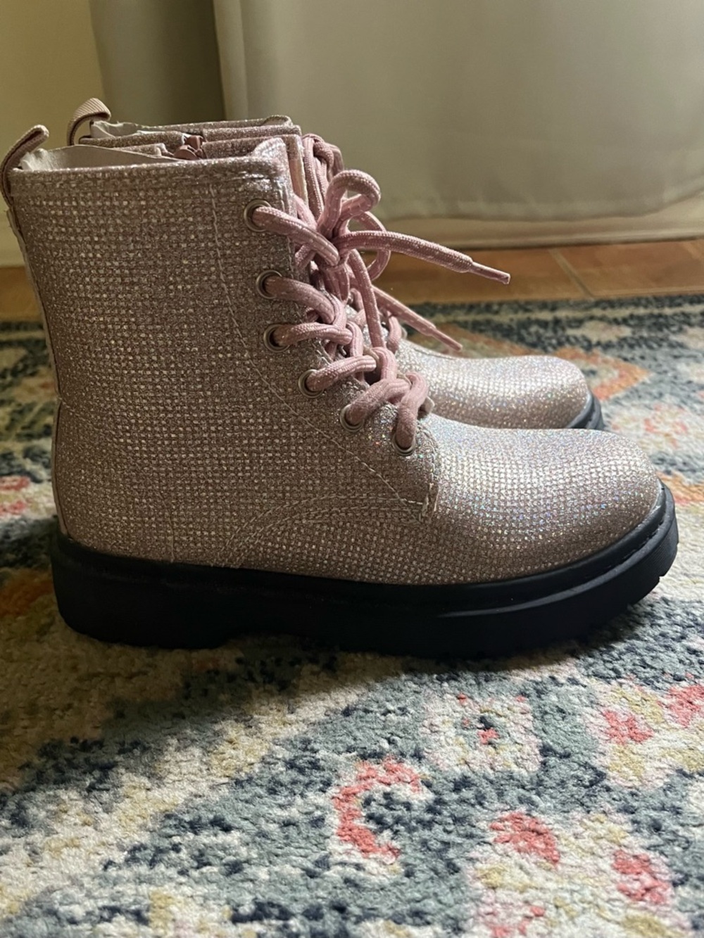 MIA Jayn Pink Glitter Combat Boots Girls Size 2 NEW ✨